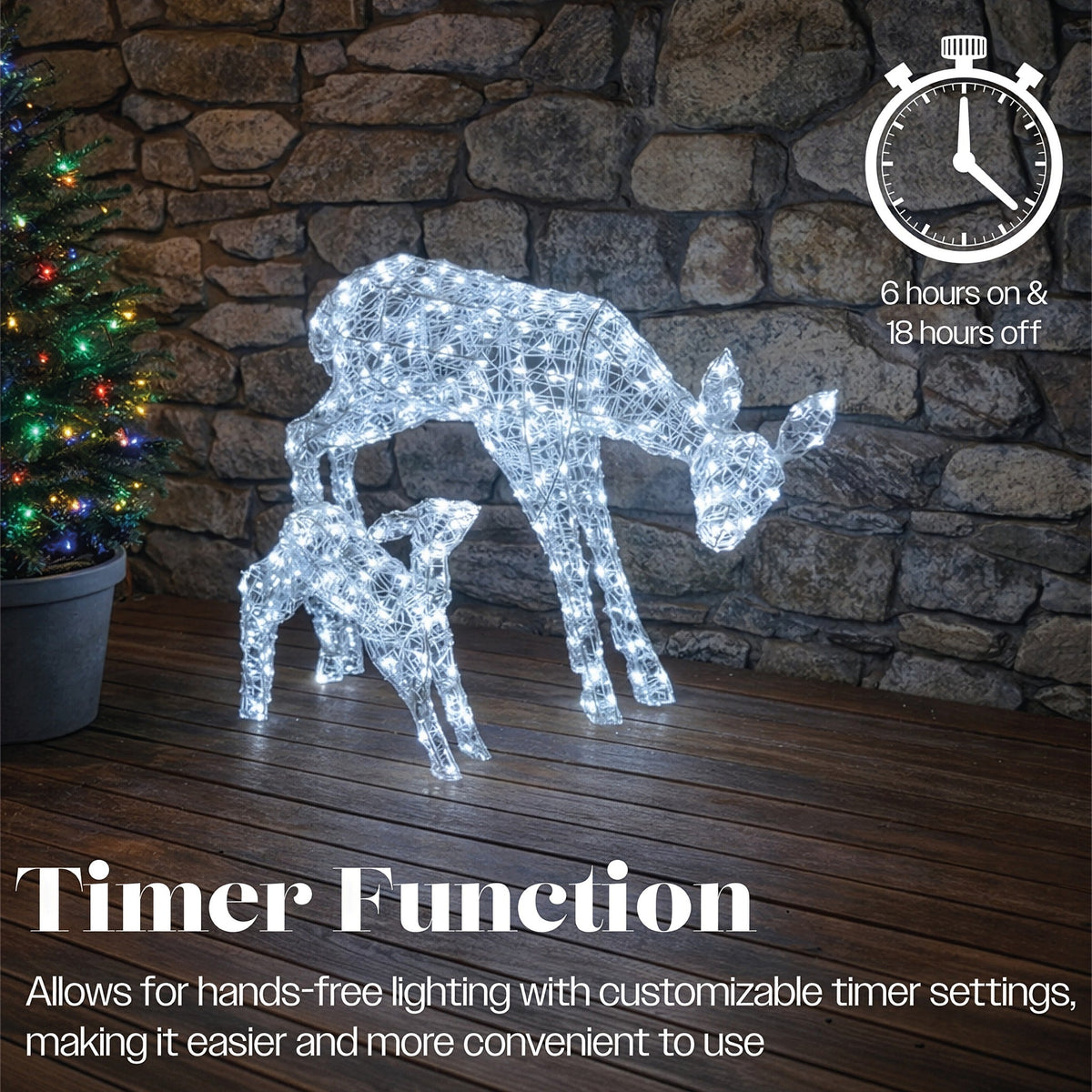 Xmas Haus Mother and Baby Deer Acrylic Christmas Decoration LED Lights Outdoor Display with Timer_Outdoor Christmas Decorations