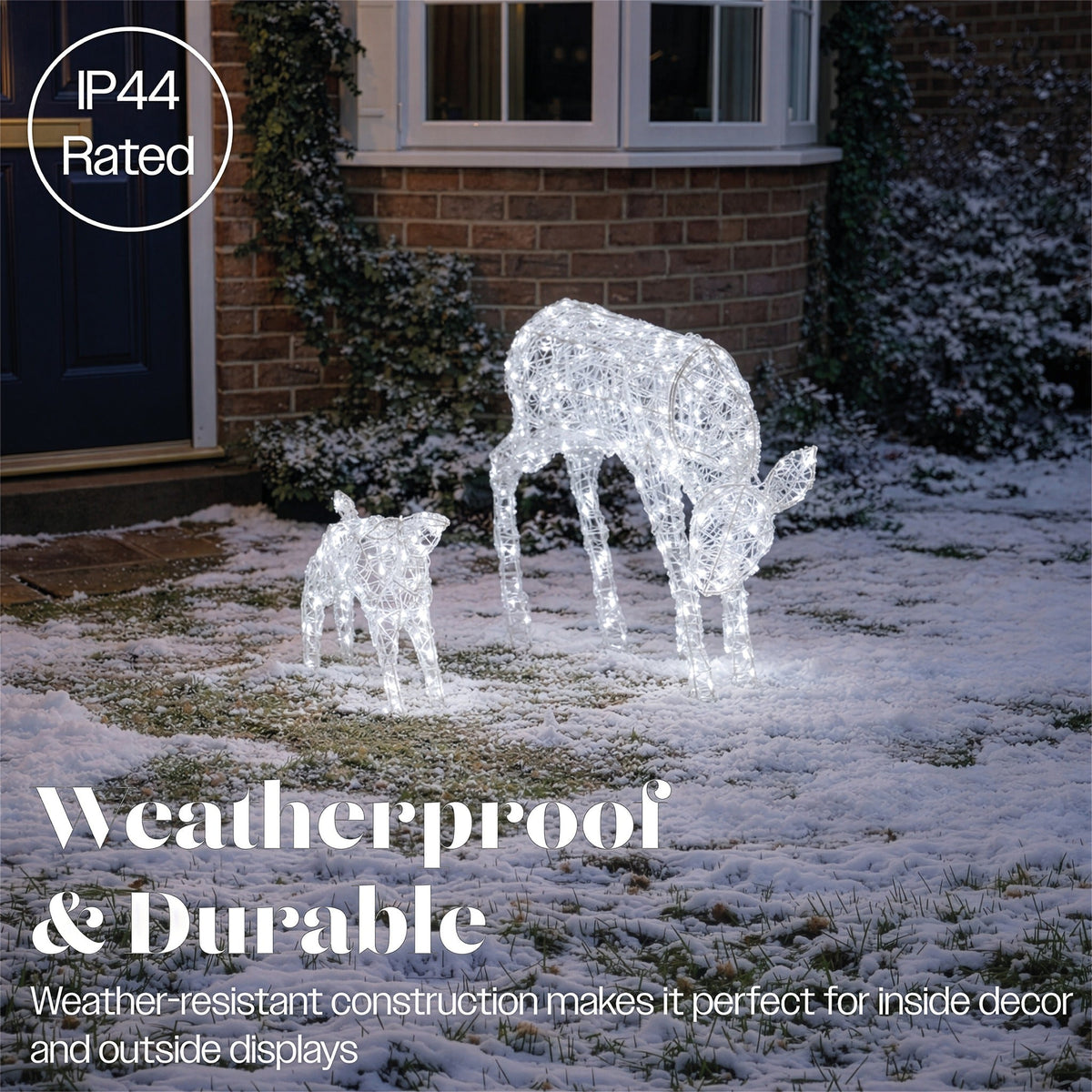 Xmas Haus Mother and Baby Deer Acrylic Christmas Decoration LED Lights Outdoor Display with Timer_Outdoor Christmas Decorations