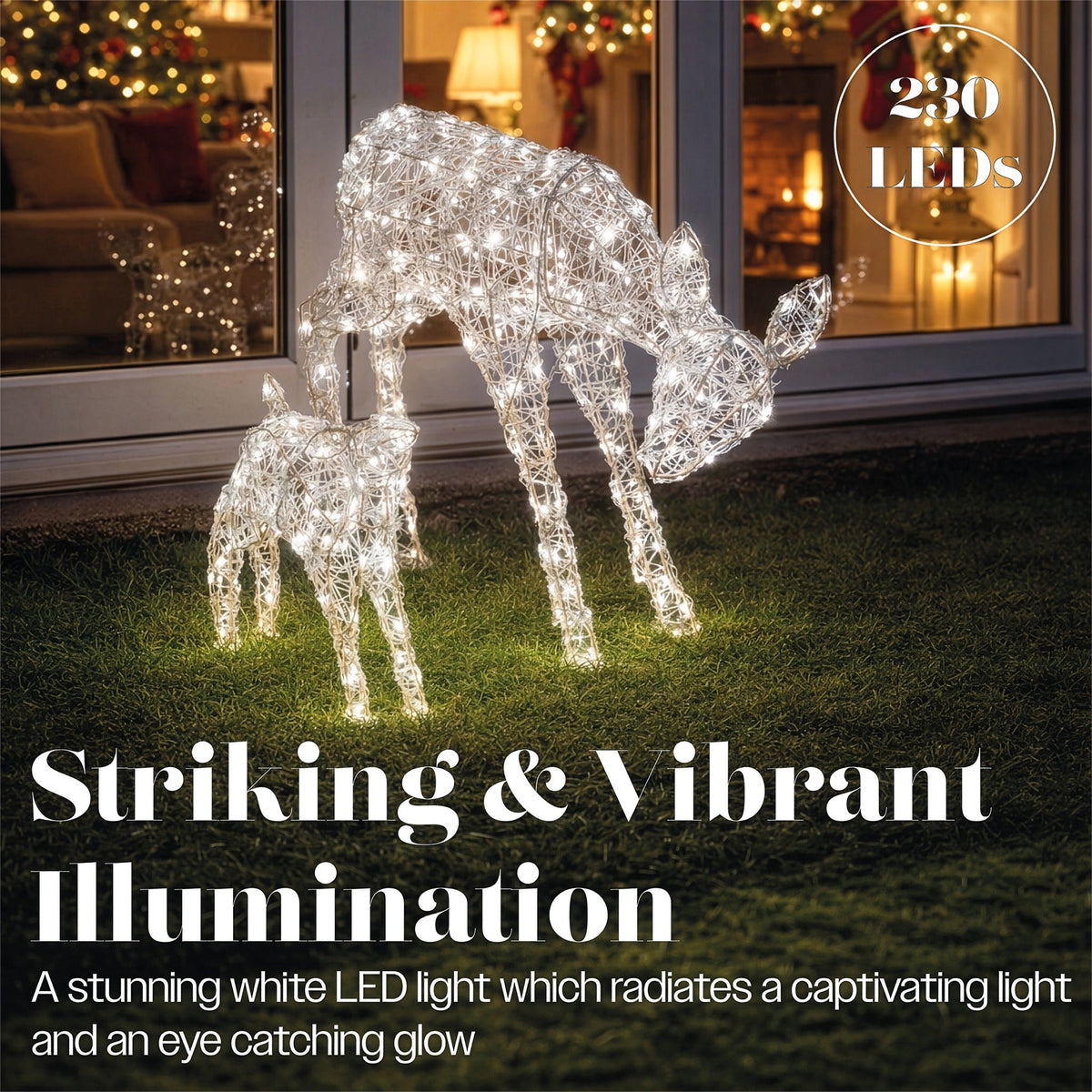 Xmas Haus Mother and Baby Deer Acrylic Christmas Decoration LED Lights Outdoor Display with Timer_Outdoor Christmas Decorations