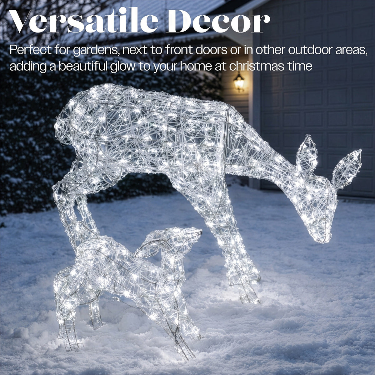 Xmas Haus Mother and Baby Deer Acrylic Christmas Decoration LED Lights Outdoor Display with Timer_Outdoor Christmas Decorations