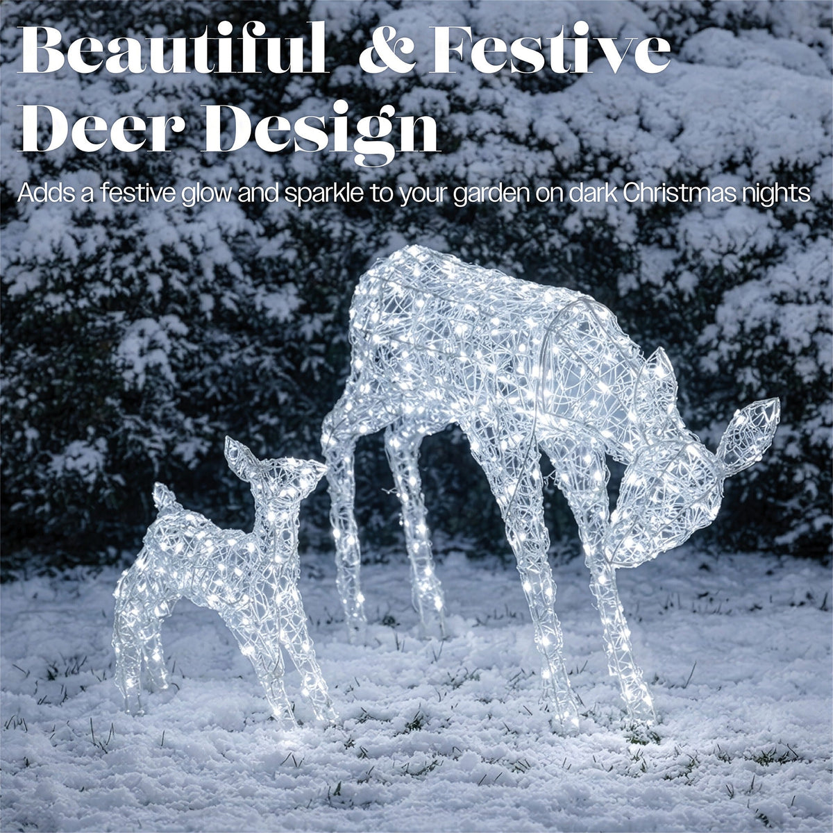 Xmas Haus Mother and Baby Deer Acrylic Christmas Decoration LED Lights Outdoor Display with Timer_Outdoor Christmas Decorations