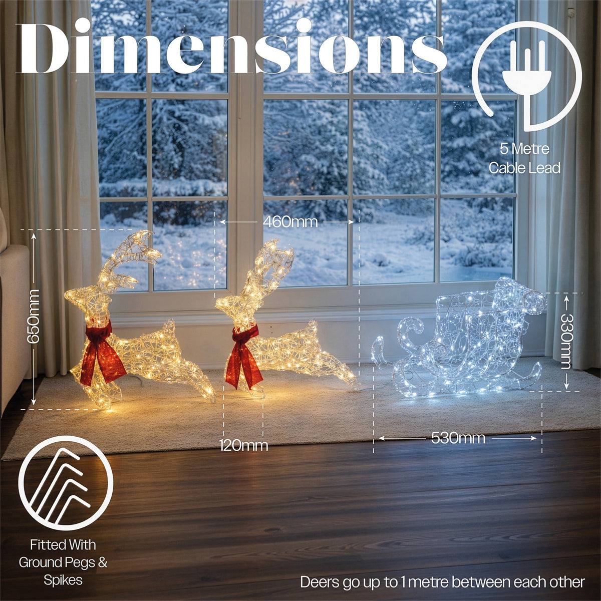 Xmas Haus Soft Acrylic LED Deer and Sleigh Outdoor Christmas Decoration With Timer_Outdoor Christmas Decorations