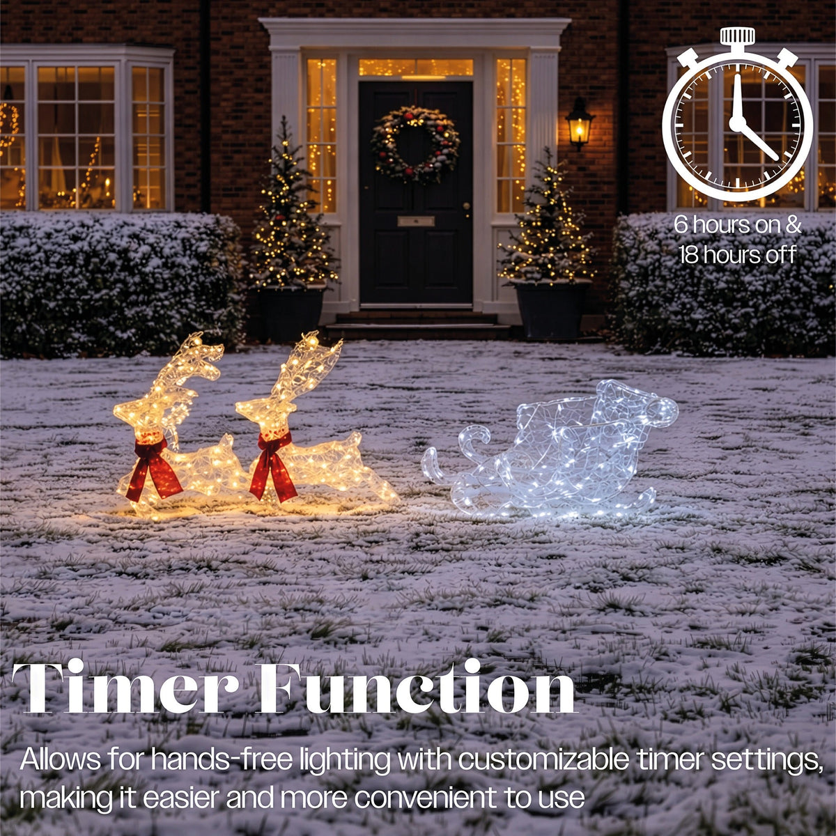 Xmas Haus Soft Acrylic LED Deer and Sleigh Outdoor Christmas Decoration With Timer_Outdoor Christmas Decorations
