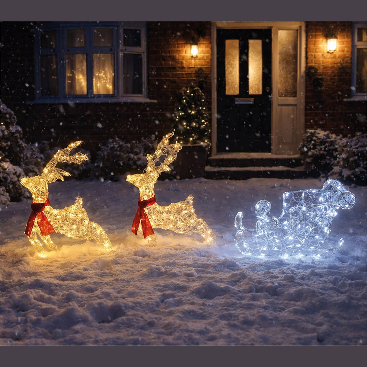 Xmas Haus Soft Acrylic LED Deer and Sleigh Outdoor Christmas Decoration With Timer_Outdoor Christmas Decorations