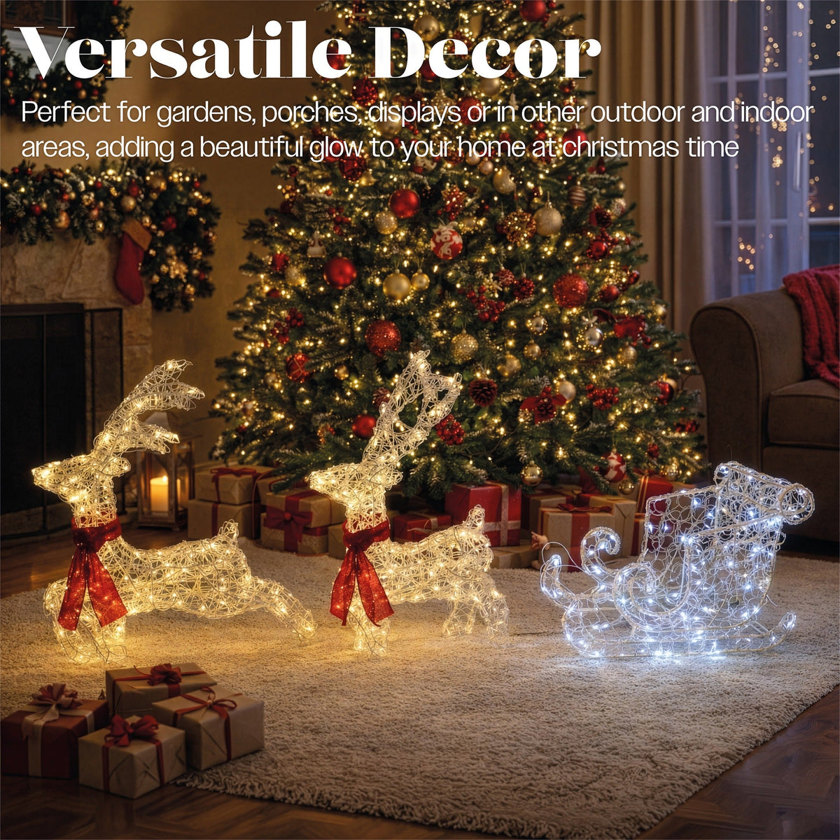 Xmas Haus Soft Acrylic LED Deer and Sleigh Outdoor Christmas Decoration With Timer_Outdoor Christmas Decorations