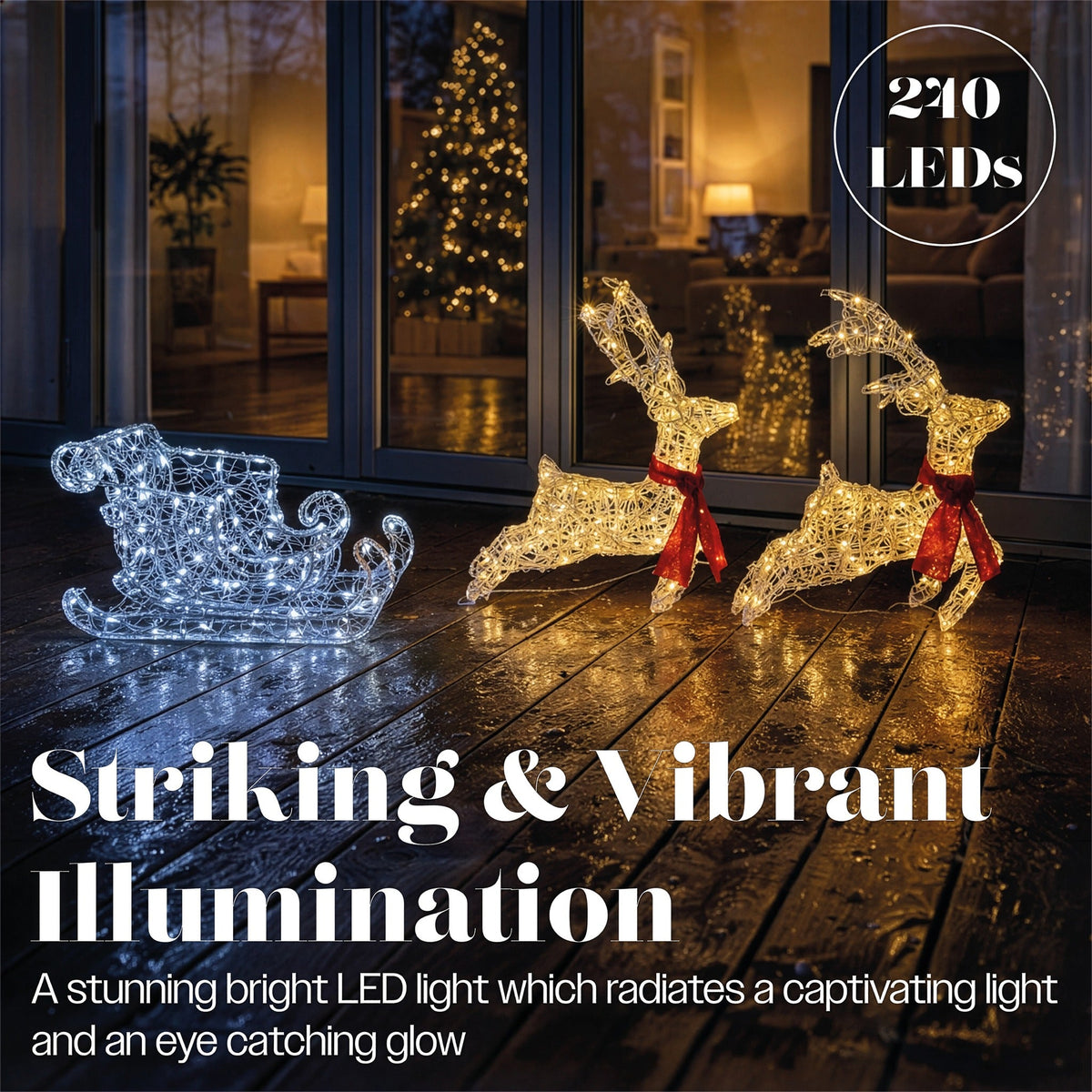 Xmas Haus Soft Acrylic LED Deer and Sleigh Outdoor Christmas Decoration With Timer_Outdoor Christmas Decorations