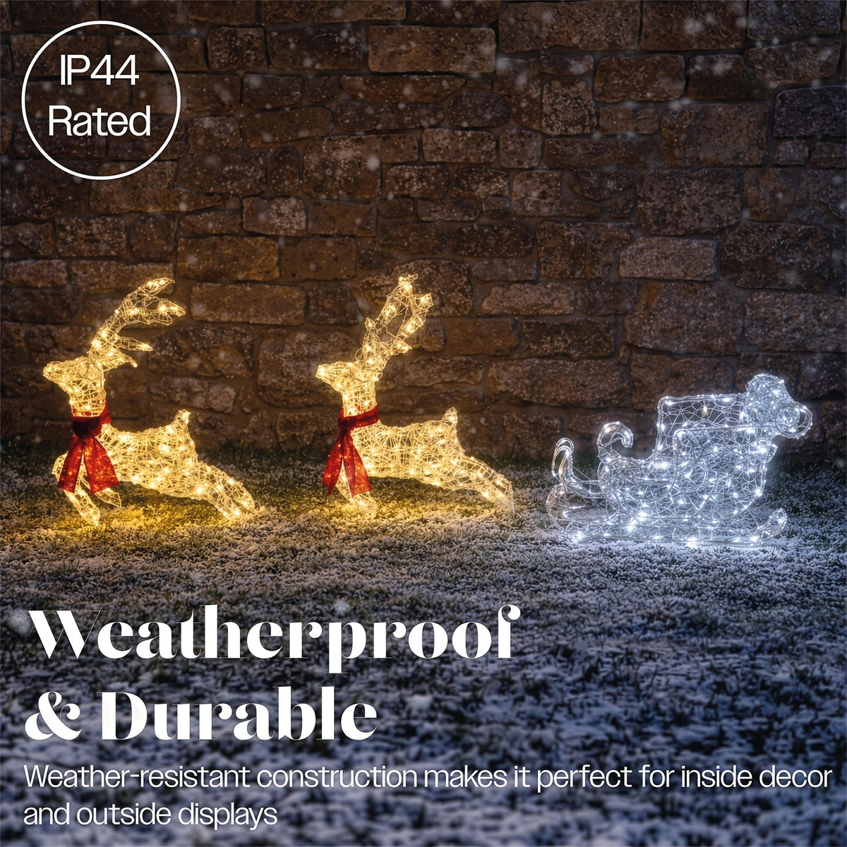 Xmas Haus Soft Acrylic LED Deer and Sleigh Outdoor Christmas Decoration With Timer_Outdoor Christmas Decorations