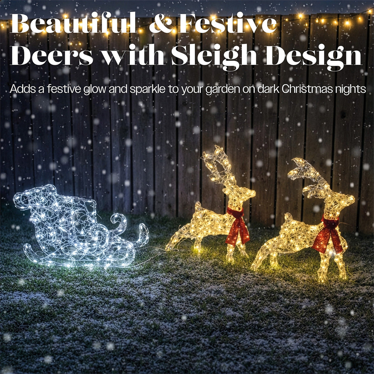 Xmas Haus Soft Acrylic LED Deer and Sleigh Outdoor Christmas Decoration With Timer_Outdoor Christmas Decorations
