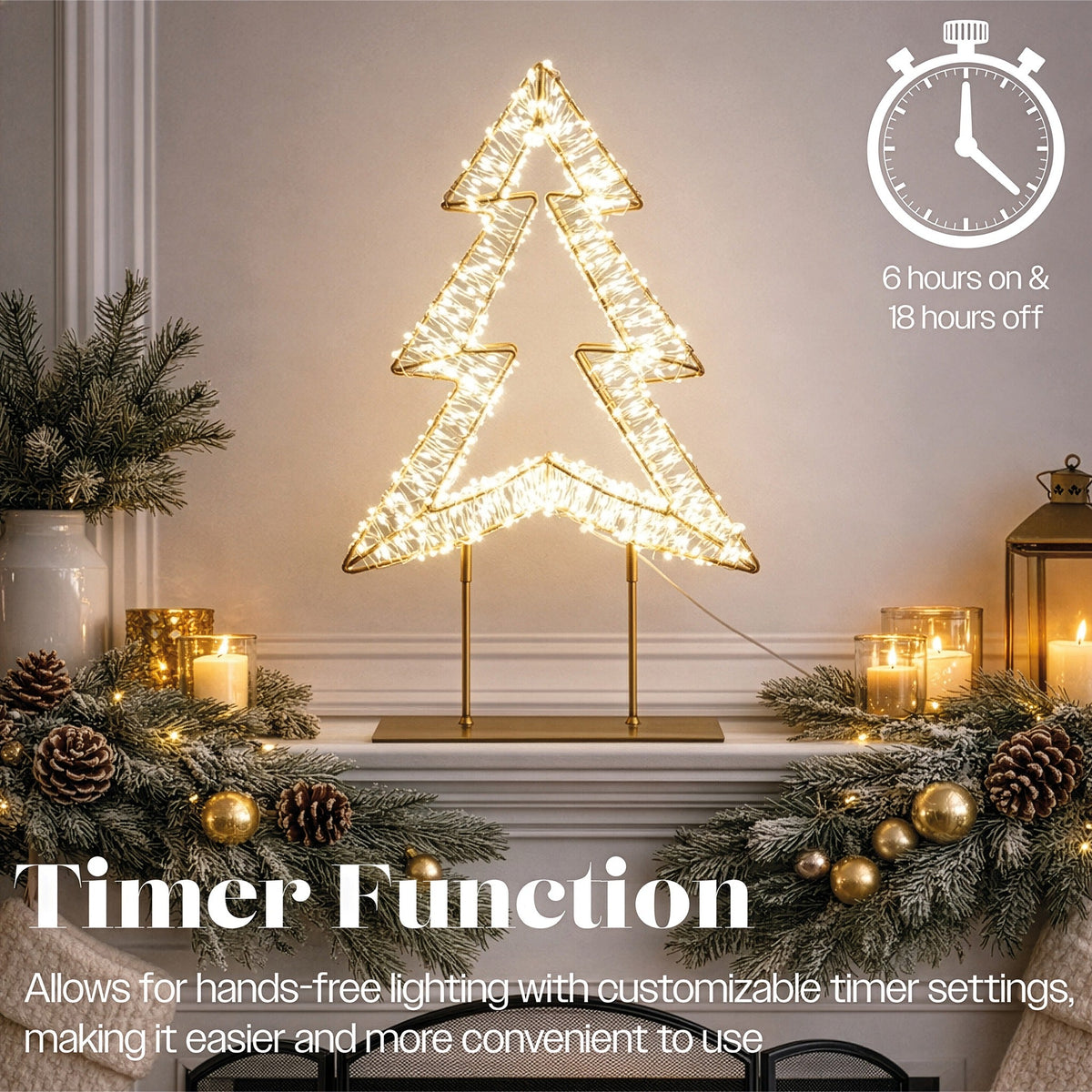 Xmas Haus LED Champagne Gold Metal Tree Indoor Christmas Decoration with Timer_Indoor Christmas Decorations