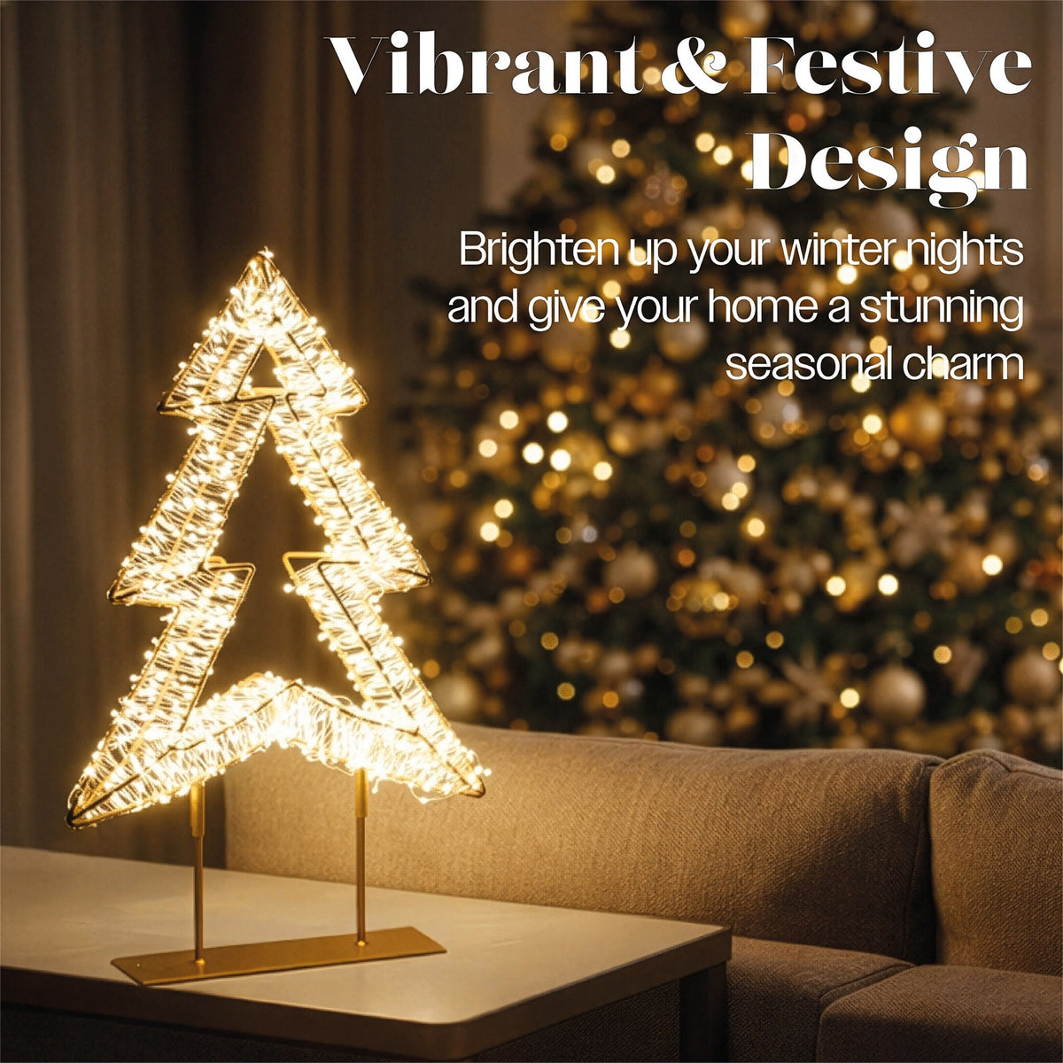 Xmas Haus LED Champagne Gold Metal Tree Indoor Christmas Decoration with Timer_Indoor Christmas Decorations