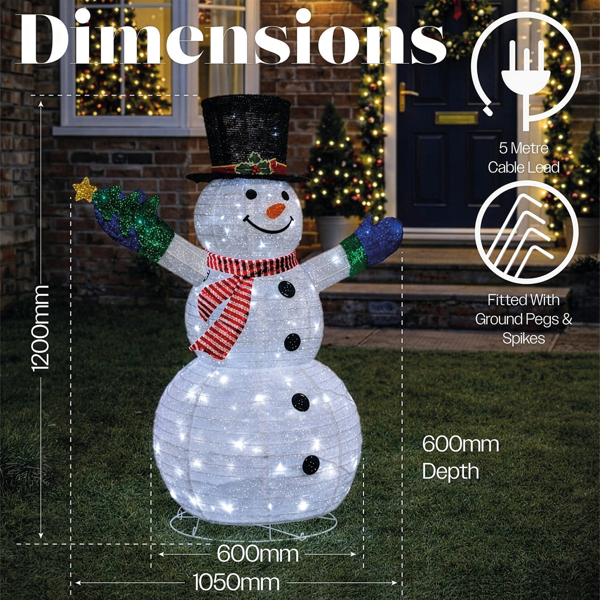 Xmas Haus 120cm Warm White LED Fold Snowman with Flash Outdoor Decoration with Flash Timer_Outdoor Christmas Decorations