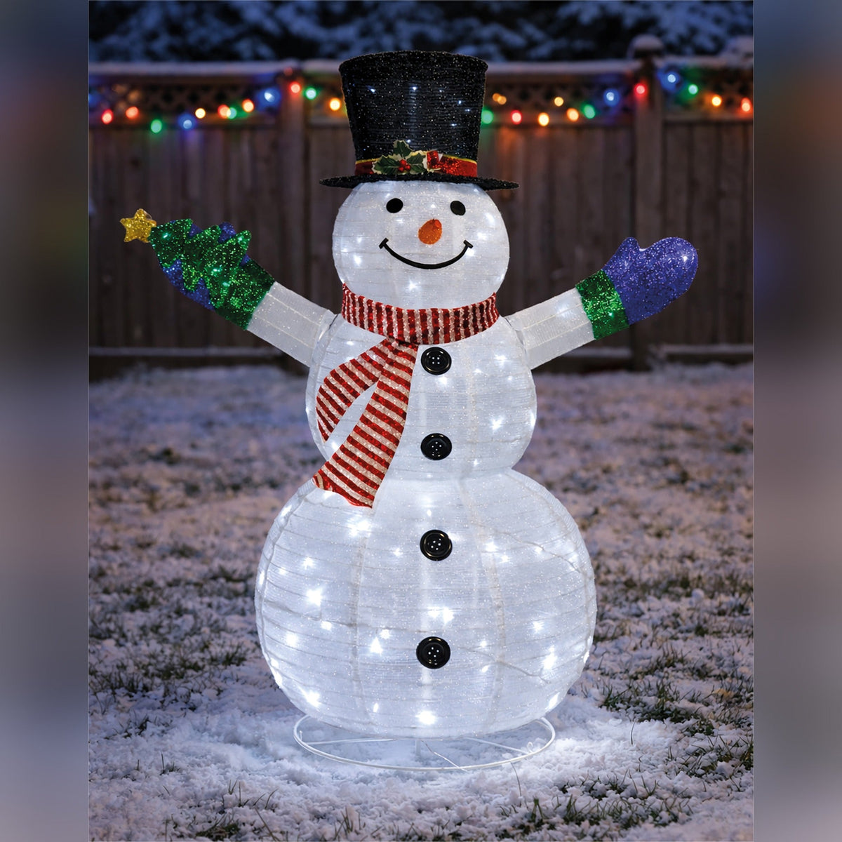 Xmas Haus 120cm Warm White LED Fold Snowman with Flash Outdoor Decoration with Flash Timer_Outdoor Christmas Decorations