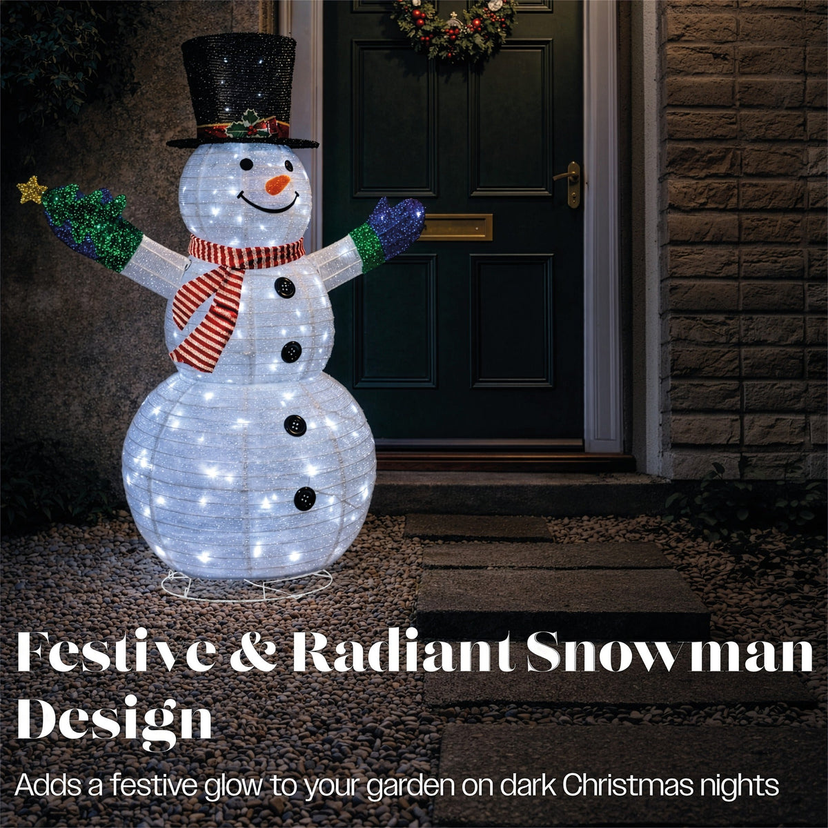 Xmas Haus 120cm Warm White LED Fold Snowman with Flash Outdoor Decoration with Flash Timer_Outdoor Christmas Decorations