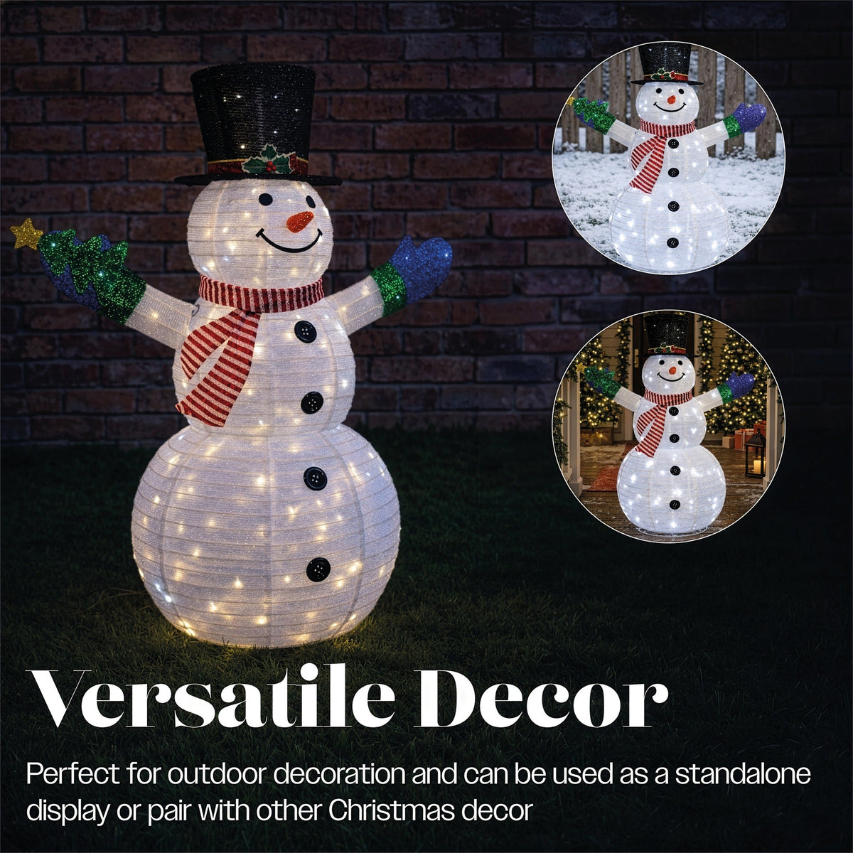 Xmas Haus 120cm Warm White LED Fold Snowman with Flash Outdoor Decoration with Flash Timer_Outdoor Christmas Decorations