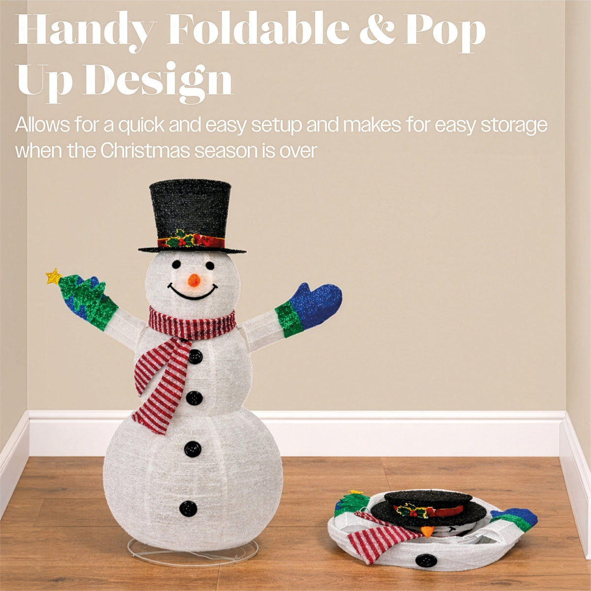 Xmas Haus 120cm Warm White LED Fold Snowman with Flash Outdoor Decoration with Flash Timer_Outdoor Christmas Decorations