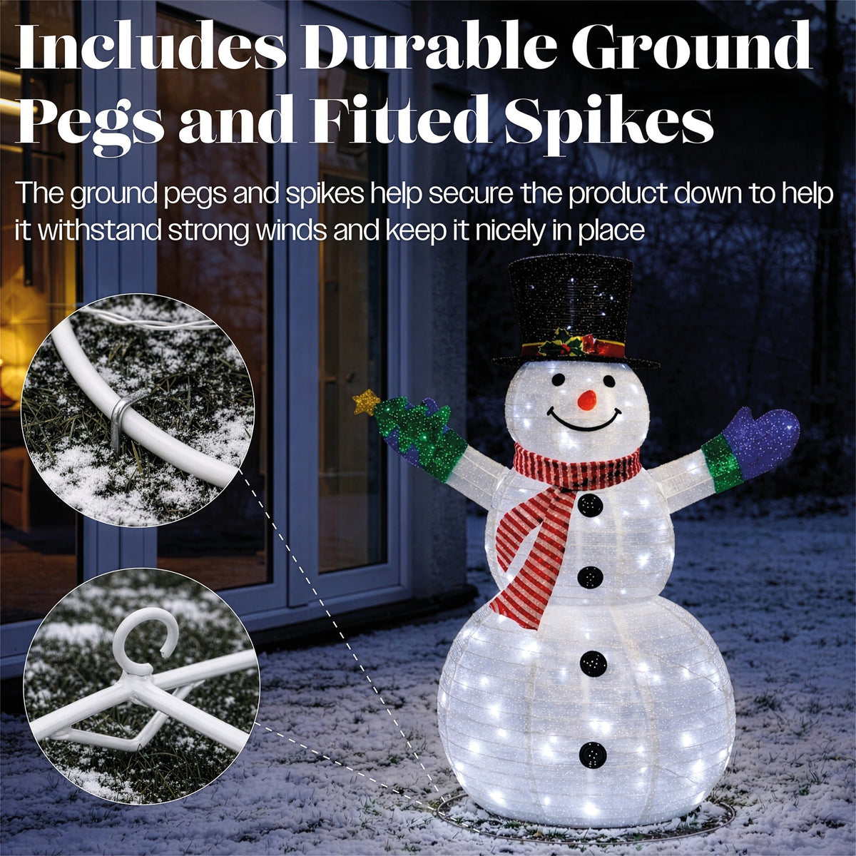 Xmas Haus 120cm Warm White LED Fold Snowman with Flash Outdoor Decoration with Flash Timer_Outdoor Christmas Decorations