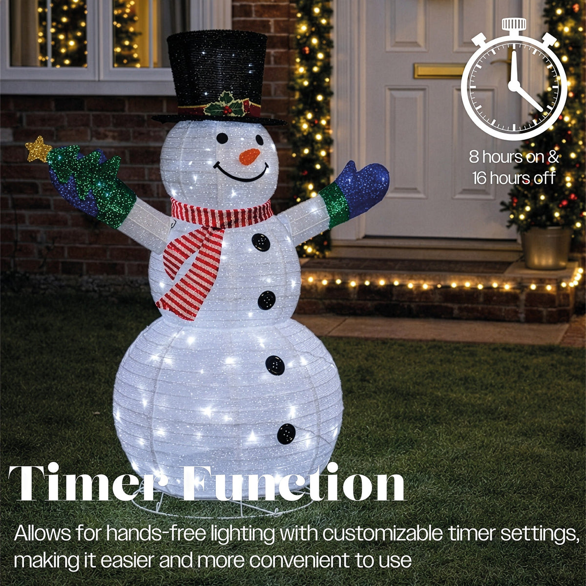 Xmas Haus 120cm Warm White LED Fold Snowman with Flash Outdoor Decoration with Flash Timer_Outdoor Christmas Decorations