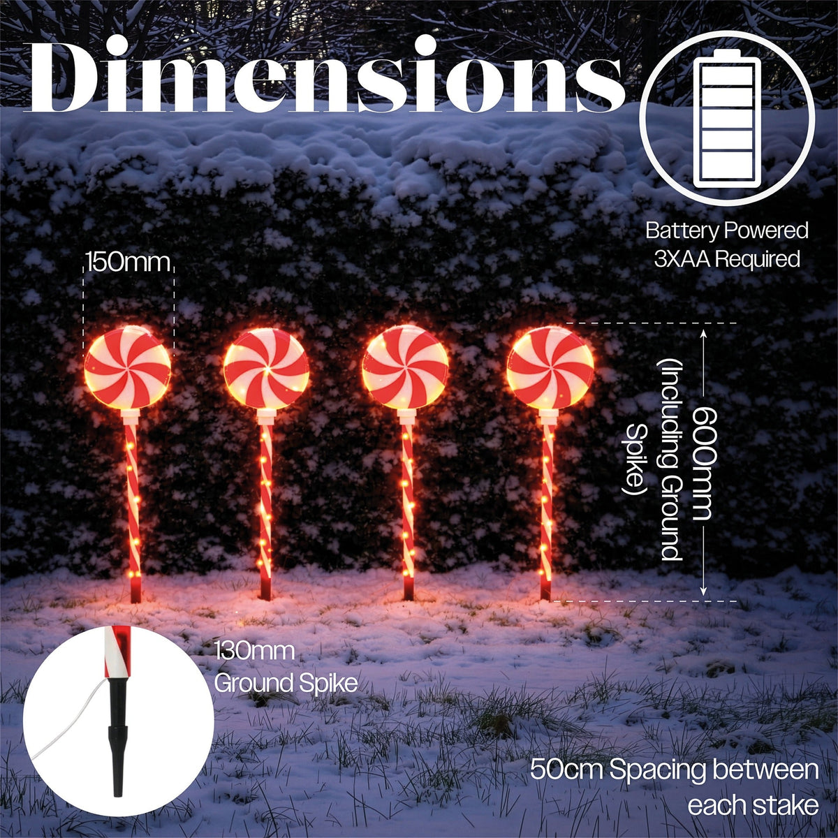 Xmas Haus LED Candy Cane Stake Light Decoration Battery Operated with Timer_Outdoor Christmas Decorations