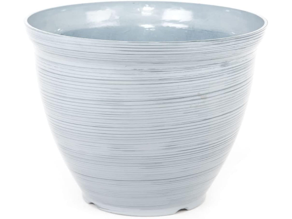 Grey Feather Planter with Striped Pattern_Flower Pots
