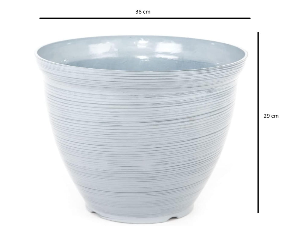 Grey Feather Planter with Striped Pattern_Flower Pots