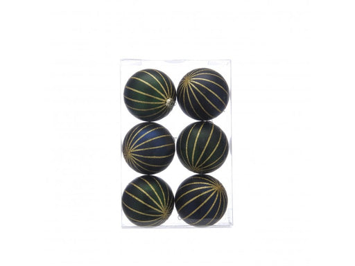 Navy and Green Gold glitter lines Bauble - 6 pack