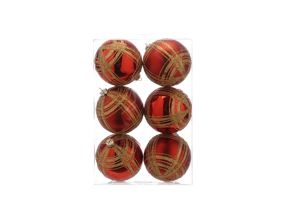 Red and Gold Glitter Tartan Effect Bauble - 6 pack