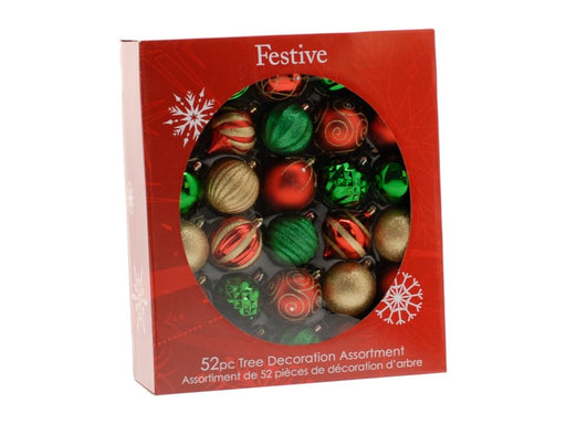 Red, Green & Gold Baubles - 52 piece set