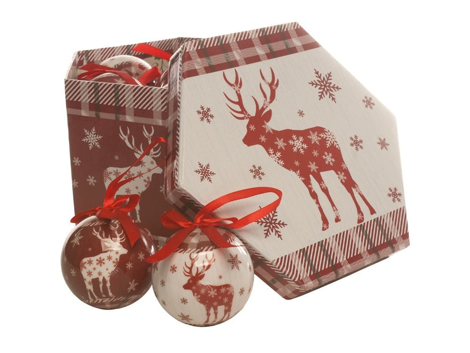 Red Reindeer Decoupage Baubles - 14 piece set