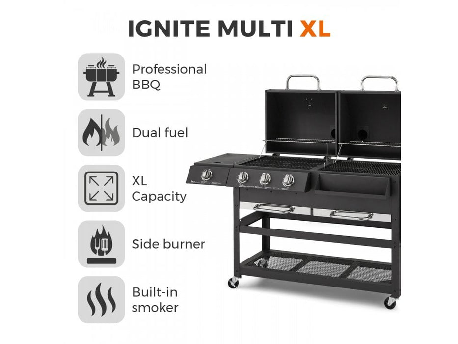 Ignite Multi XL Grill with Gas/Charcoal/Smoker/Side Burner