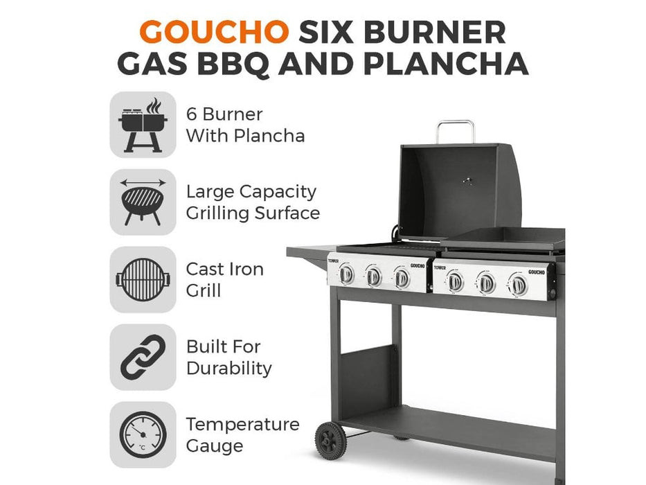 Six Burner Gas BBQ and Plancha with Precision Heat Thermometer and Waterproof Cover