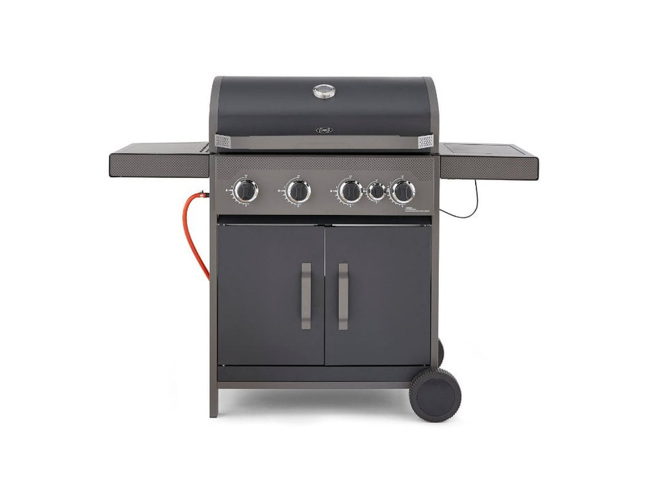 Stealth 4 Four Burner Porcelain Gas BBQ with Side BurnerPrecision Thermometer and Cabinets