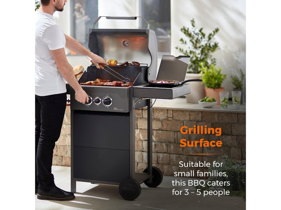 Stealth Two Burner Porcelain Gas BBQ with Precision Thermometer and Side Burner